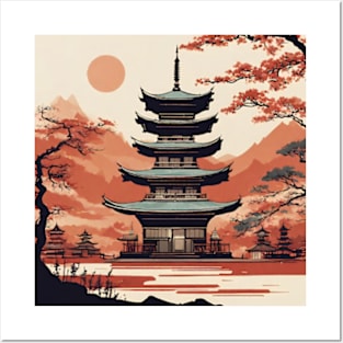 beautiful japanese pagoda art Posters and Art